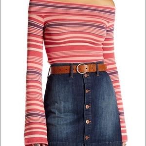 Free People Portland Striped Long Sleeve Blouse XS